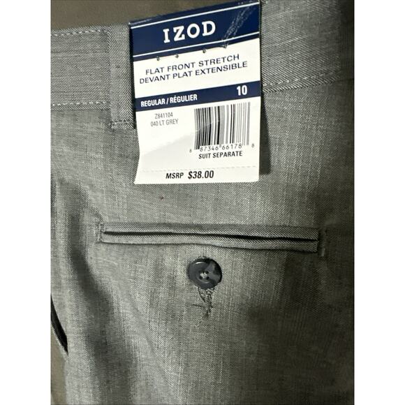 Boys Izod Light Grey Flat Front Stretch Devant Plat Extensible Pants 10 NWT - Picture 3 of 4